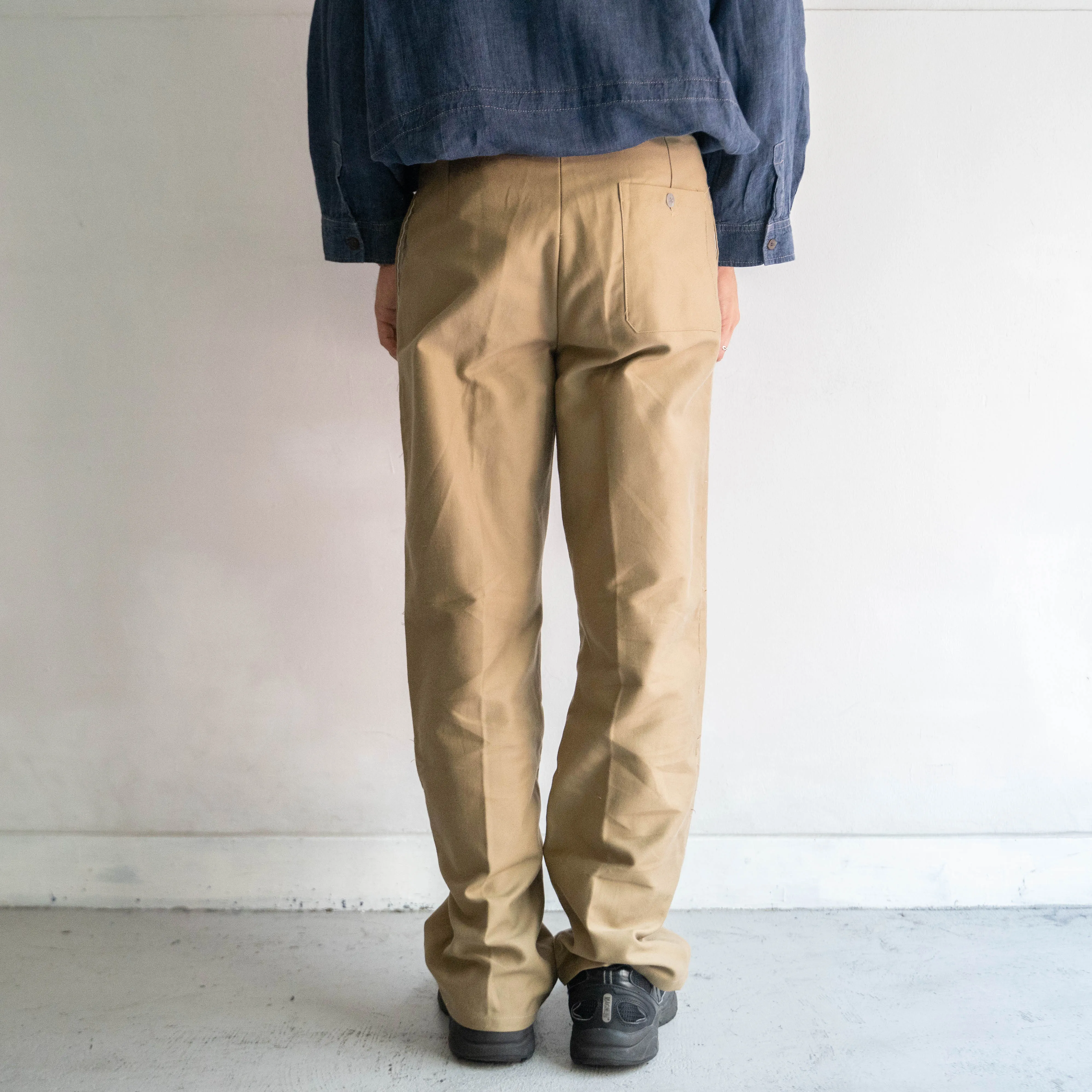 1970-80s Italian military camel brown one tuck right weight moleskin pants 'dead stock'