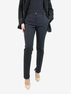 Black tailored trousers with belt and side-slit - size UK 10