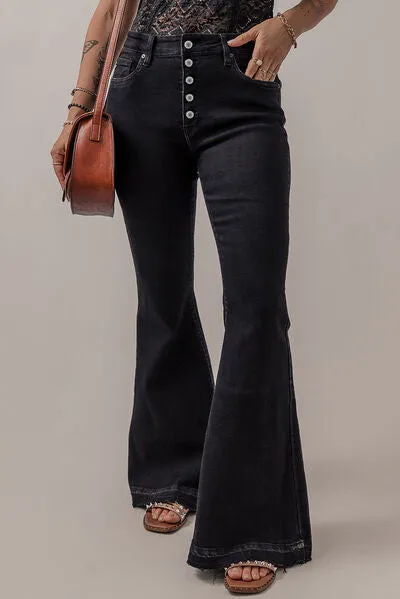 Button-Fly Flare Jeans with Pockets