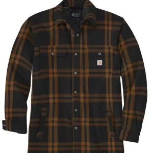 Mens Cozy Relaxed Fit Flannel Sherpa-Lined Button-Down Snap Shirt Jac by Carhartt