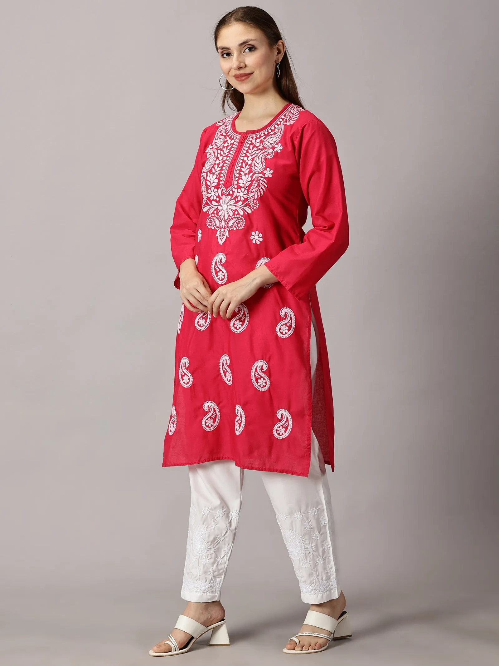 Embroidered Cotton Wear: 2 Kurtis   Pants Set | Women’s Cotton Kurti Set: Embroidery & Comfort Combo | Chic Cotton Sets Combo: Embroidered Kurtis and Pants | Stylish Cotton Kurti Set with Pants - 2 Piece Combo