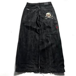 Getadme Jeans New Harajuku Hip Hop Retro Skull Graphic Embroidered Baggy Jeans Denim Pants Men Women Goth High Waist Wide Trousers