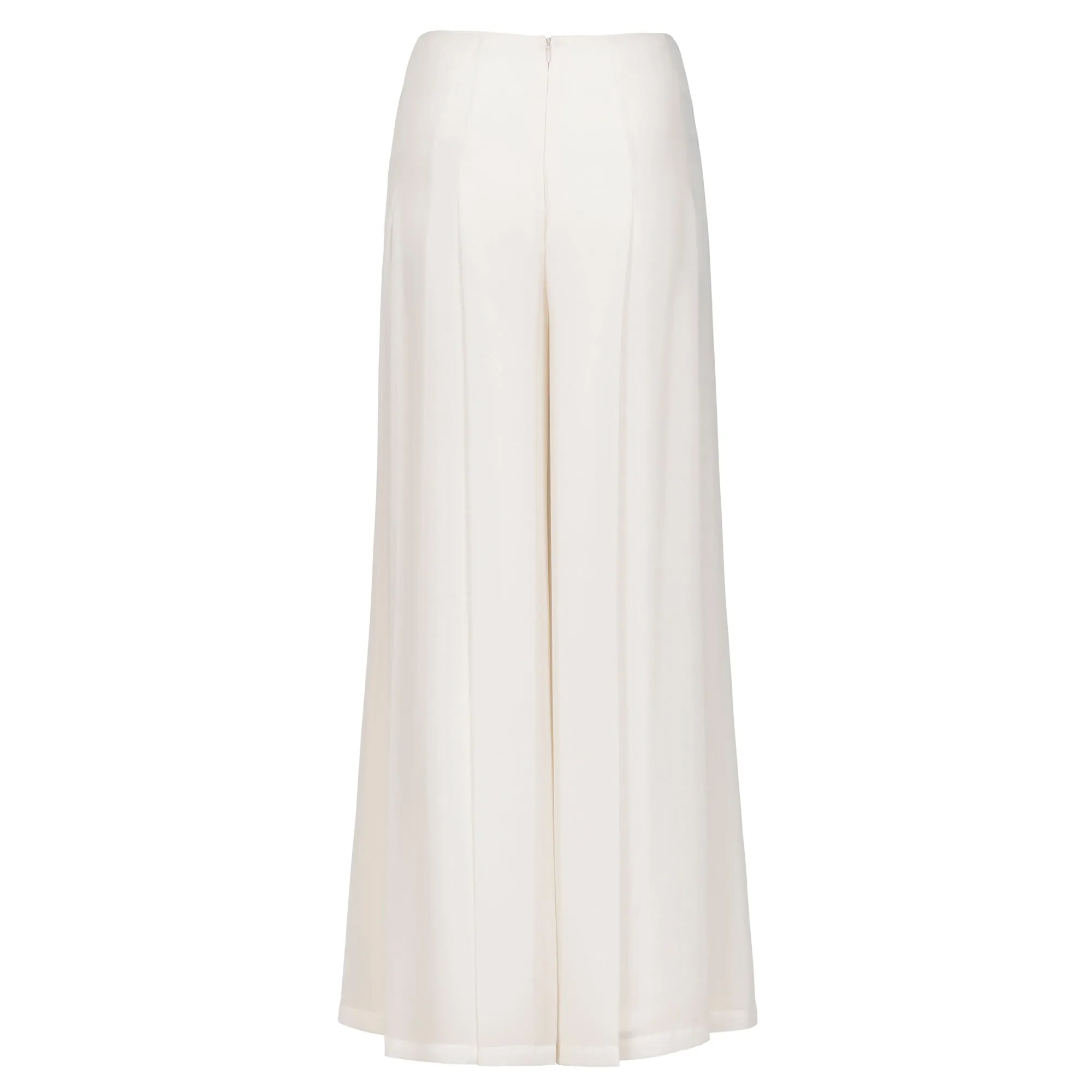 High Waisted Wide Leg Chiffon Pants - Cream