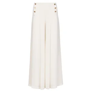 High Waisted Wide Leg Chiffon Pants - Cream