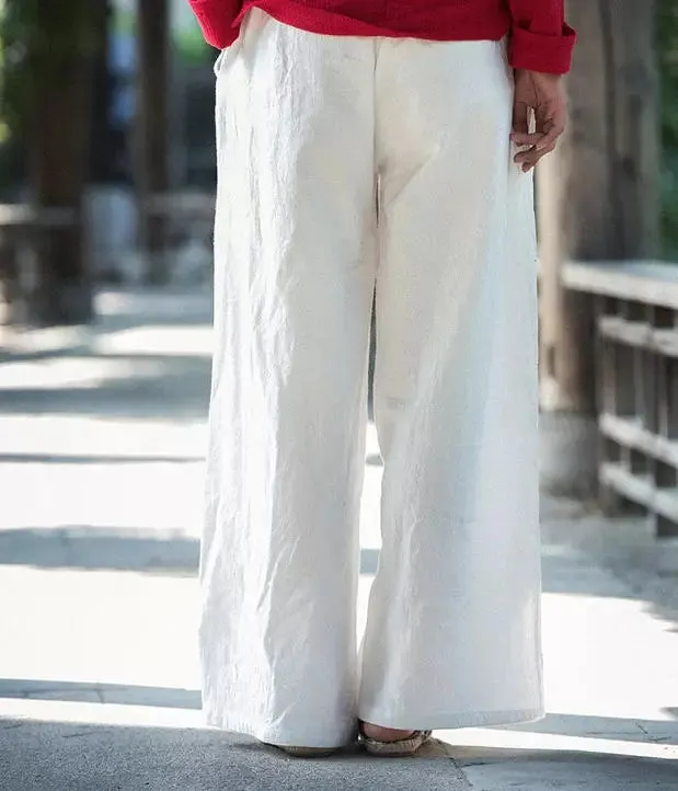 Linen Cotton Wide Leg Women Pants