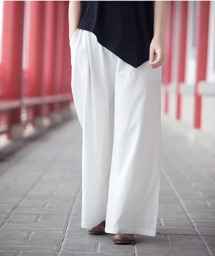 Linen Cotton Wide Leg Women Pants