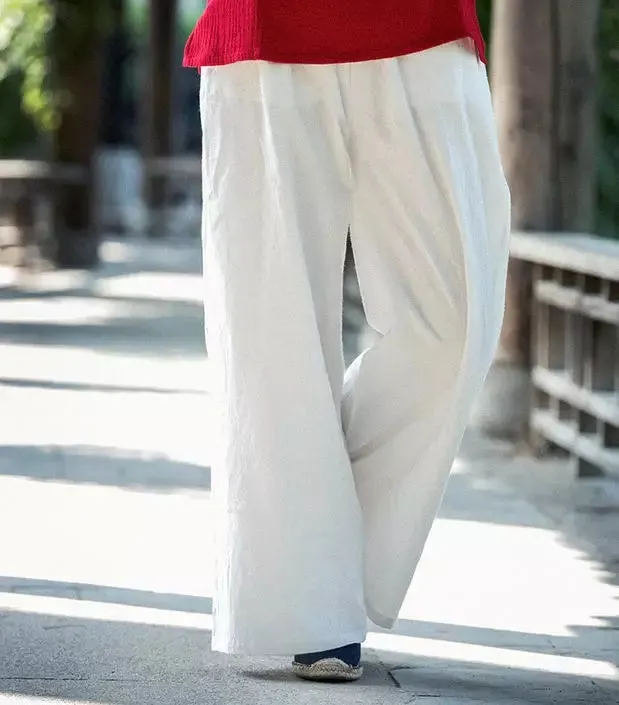 Linen Cotton Wide Leg Women Pants