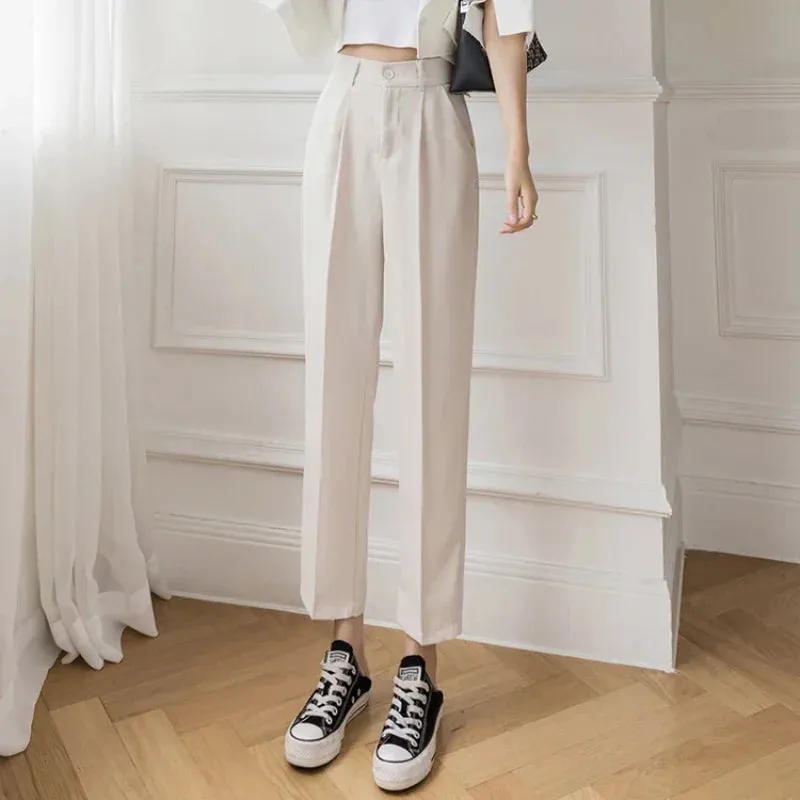 LVSANW Elastic High Waist Pants Women 2024 Spring Summer Casual Loose Solid Pencil Trouser Office Ladies Work Nine Points Suit Pant