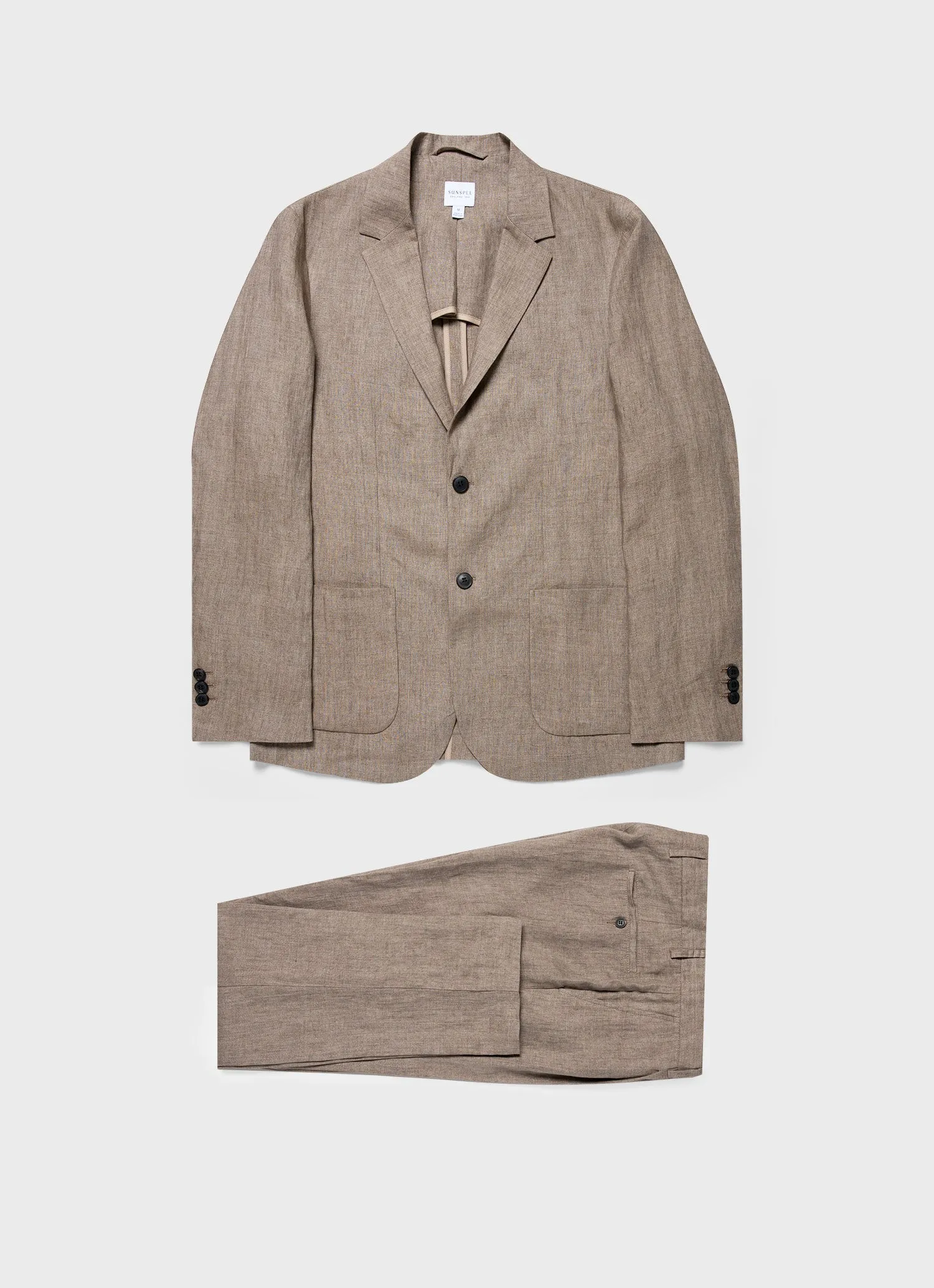 Men's Linen Two-Piece Suit in Dark Sand