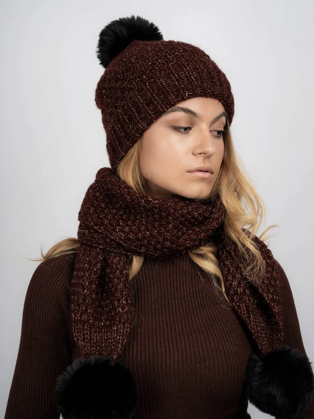 Millie Fleece Lined Beanie & Scarf Set - Oxblood