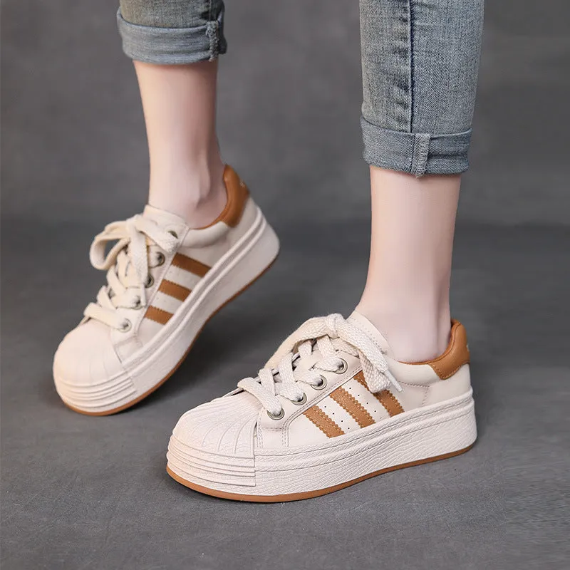 Women Fashion Leather Shell Toe Casual Sneakers