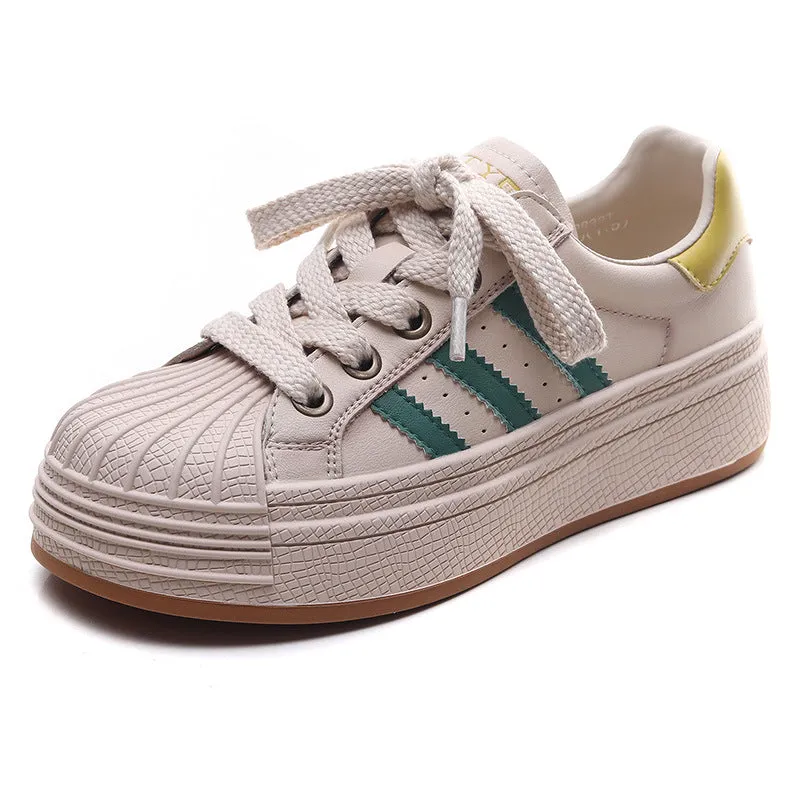 Women Fashion Leather Shell Toe Casual Sneakers